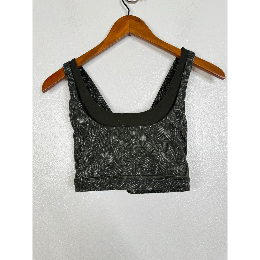 Lululemon‎ Sports Bra Dark Olive Green Geometric Print Criss Cross Back 10